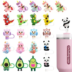 Silicone Straw Cover Caps Topper ,Cute Funny unicorn，mermaid，panda，avocado，owl，dinosaur ， Dust-Proof Reusable Straw Tips Lids