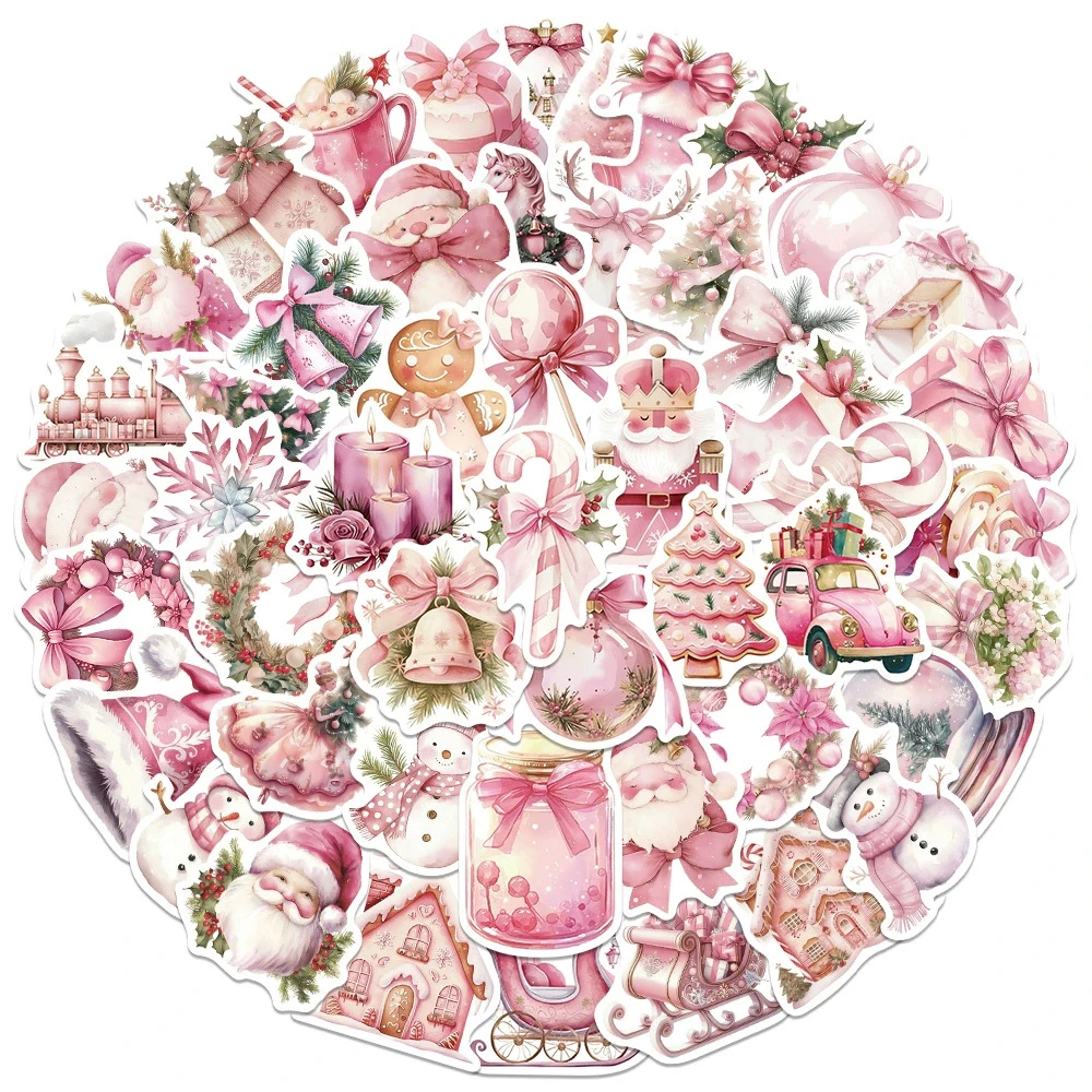 10/30/50 قطعة الوردي لطيف عيد الميلاد الكرتون ملصقات الشارات DIY بها بنفسك القرطاسية الهاتف الأمتعة مذكرات مقاوم للماء الجمالية الكتابة على الجدران ملصق