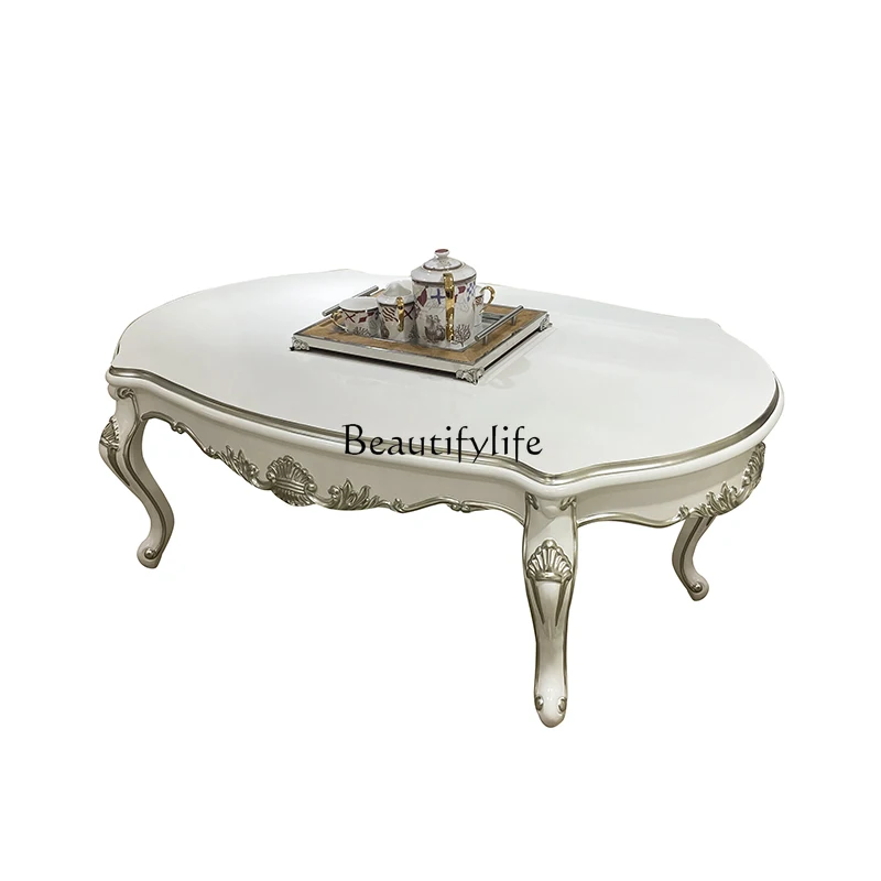 

05-French rectangular tea table, European palace luxury wood carving flower tea table living room furniture