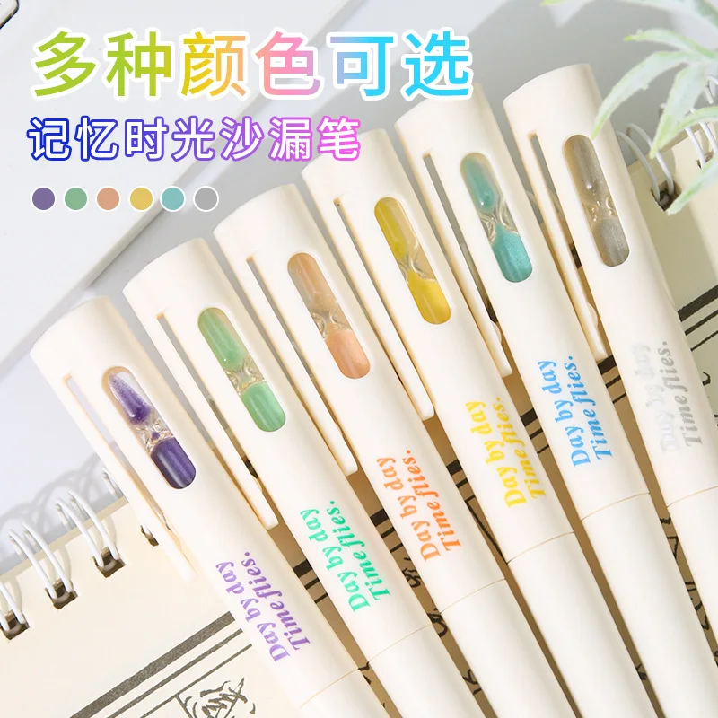 6pcs Hourglass Gel Ink Pen 0.5mm Black ink ST Tip Unique Color Design for Note Taking Supplies College Essentials Smooth Writing