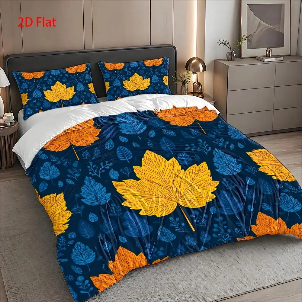 3-Piece Duvet Cover Set, Three-Piece Bedding Set (1 Duvet Cover + 2 Pillowcases), Suitable for All Seasons, Machine Washable, Invisible Zipper Design, Large Double Bed Cover Set, Three-Piece Duvet Cover Set for Home, Dormitory, Master Bedroom, Guest Room, Maple Leaf Autumn Forest Theme, Hand-Painted Watercolor Style, Bedroom Decorative Bedding, Popular Fantasy Style Three-Piece Duvet Cover Set