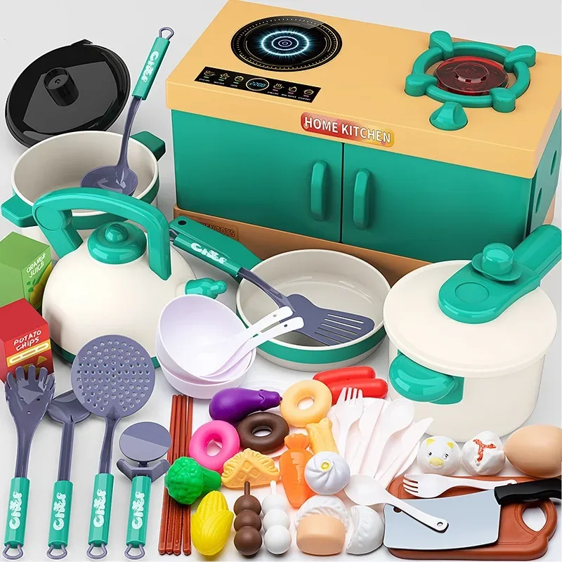 56Pcs/set Children's Kitchen Toy Set for Boys and Girls Cooking At Home Simulation Kitchenware Stove Birthday Gift Kids Kitchen