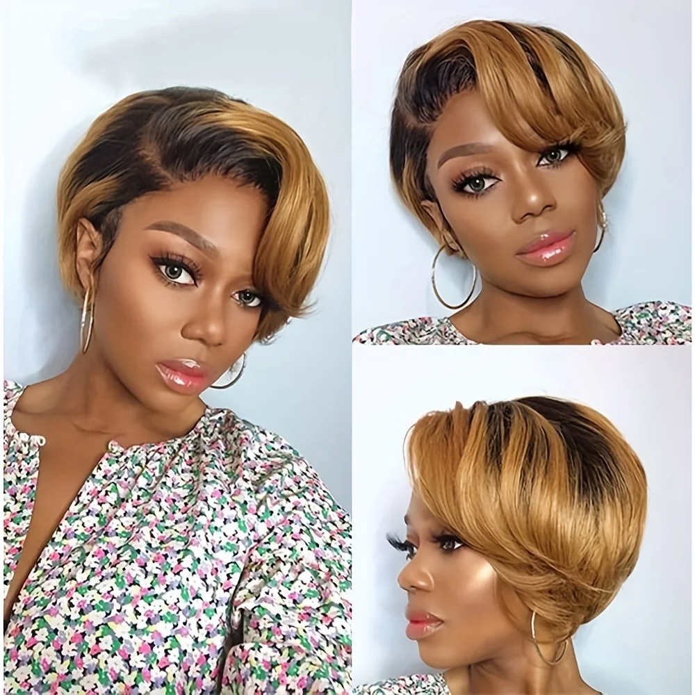 Human Hair Wigs Short Bob Wig T Part Transparent Lace Wig For Women Preplucked Hairline Pixie Cut Wig