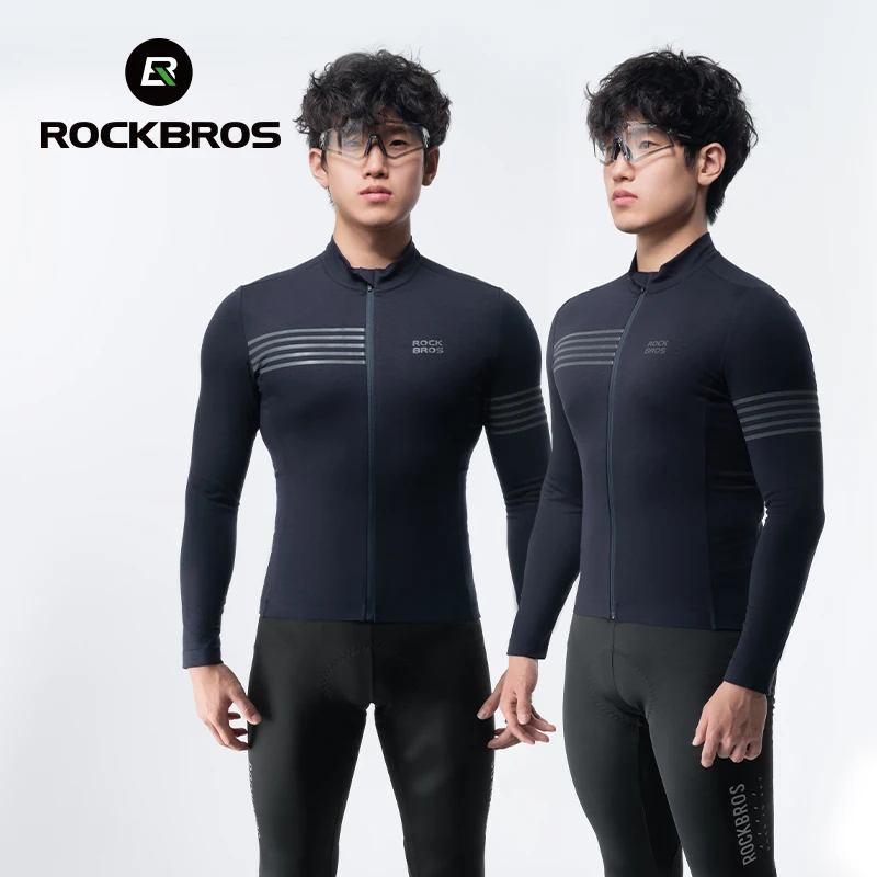 ROCKBROS Winter Cycling Jacket Warm Long Sleeves Top Riding Clothing Tight Reflective Logo Men\'s Cycling Jersey Profession Cloth