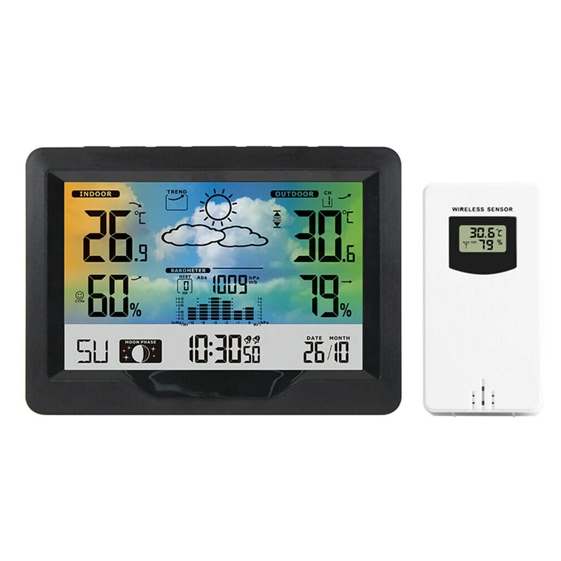 3383F Weather Station Temperature Humidity Meter Indoor Outdoor Hygrometer Weather Forecast Snooze Function Clock