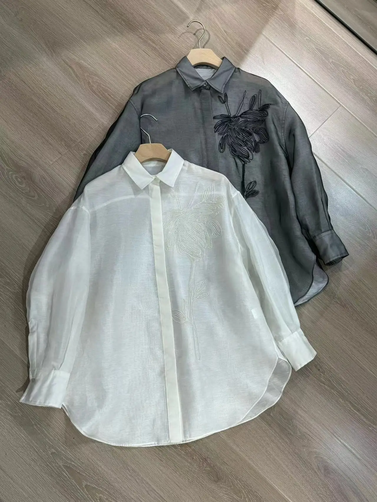 

Women's Heavy Silk Embroidery Long-Sleeved Loose Shirt Jacket, Casual Fashion, Spring and Summer