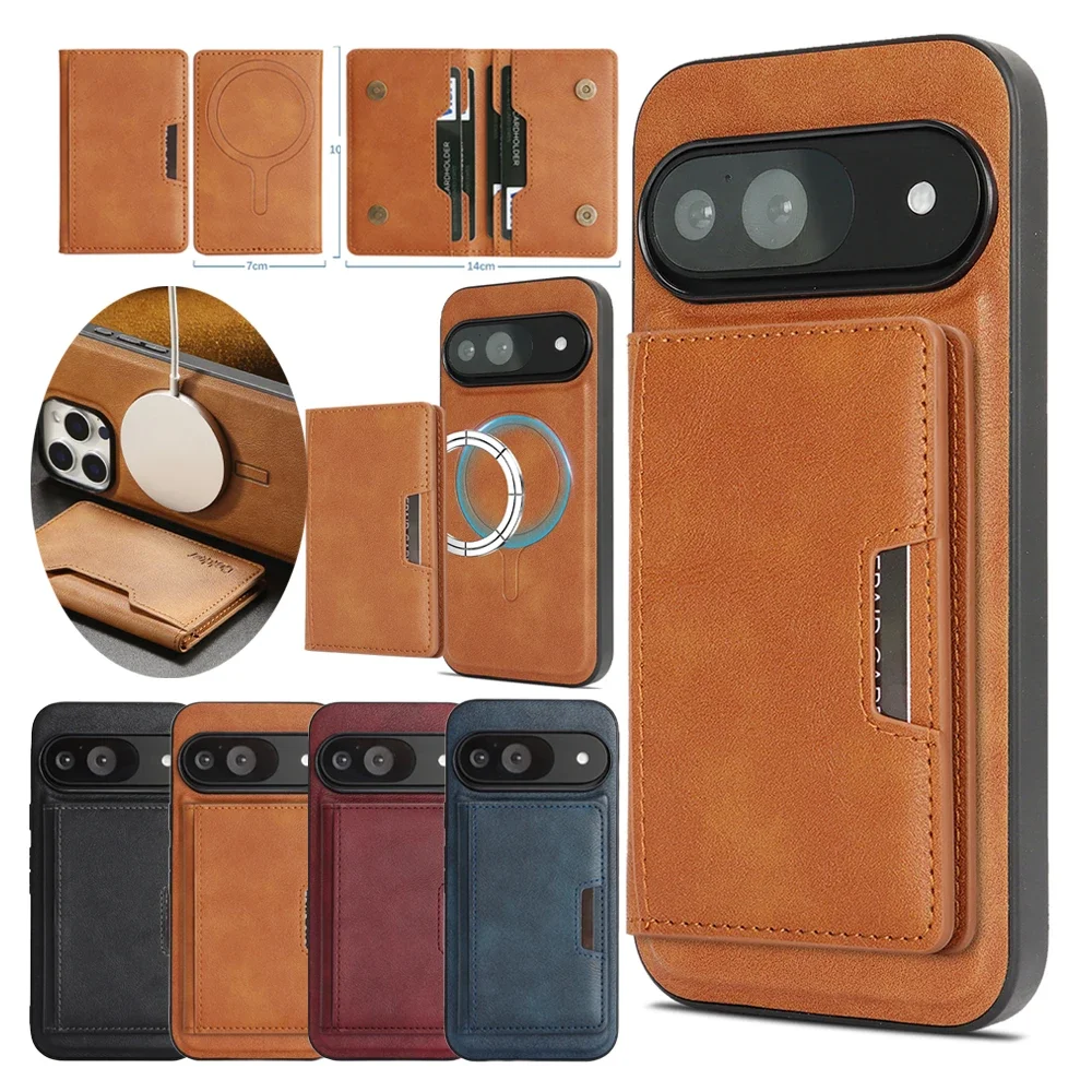 Винтажный деловой кожаный чехол для телефона с магнитной зарядкой 2 в 1 для Google Pixel 9 8 A Pro XL, держатель для карт-кошелька, защитный чехол Funda