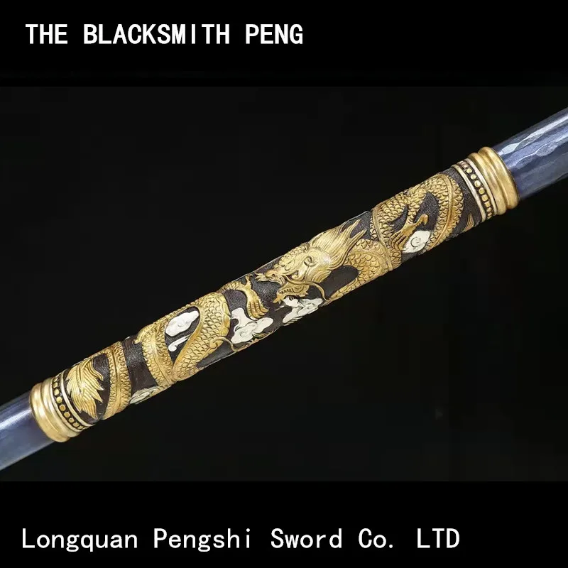 Solid titanium alloy dragon stick, bronze inlaid gold and silver golden cudgel Chinese martial arts swords Eighteen weapons