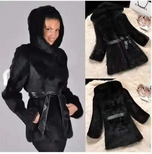 Women's Clothing Fur Imitation Mink Coat Imitation Medium Long Hooded Jacket Long Sleeve Fashionable Commuting Solid Imitate