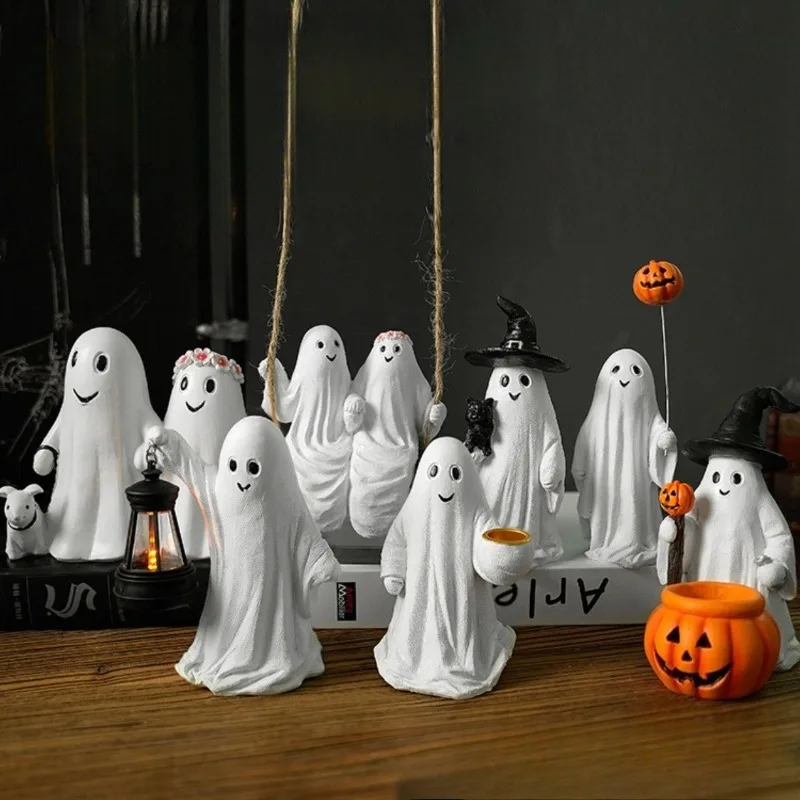 

Halloween 2025 Pumpkin Ghost Figurine – Cartoon-Style Ornament, Perfect for Desk Decor & Home Party Decoration