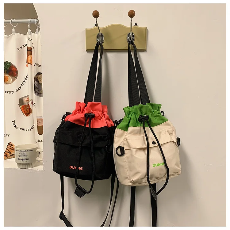 Miyagawa Korean Casual Shoulder Bag 2023 New Contrasting Color Patchwork Bucket Bag Versatile Crossbody Handbag Wholesale