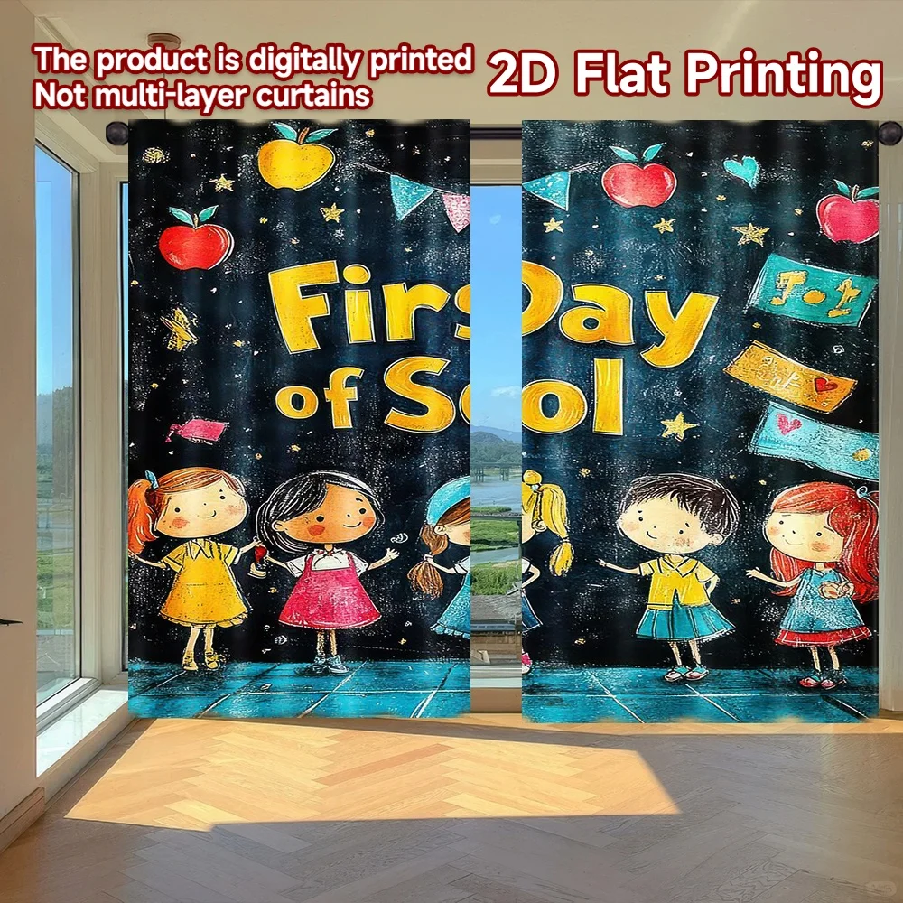 

2D flat printing 2pcs Drapes Back to School Celebration Digital Printed Polyester Drapes Festive Curtains Perfect for Yard &
