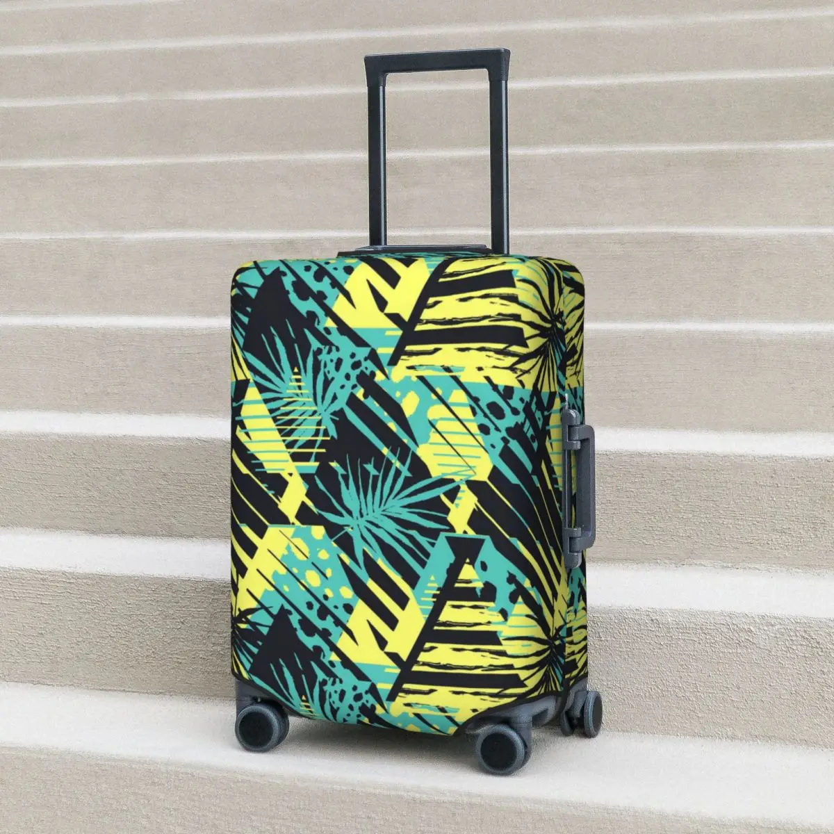 

Palm Leaf Print Suitcase Cover Abstract Geometrical Strectch Cruise Trip Protector Luggage Case Holiday