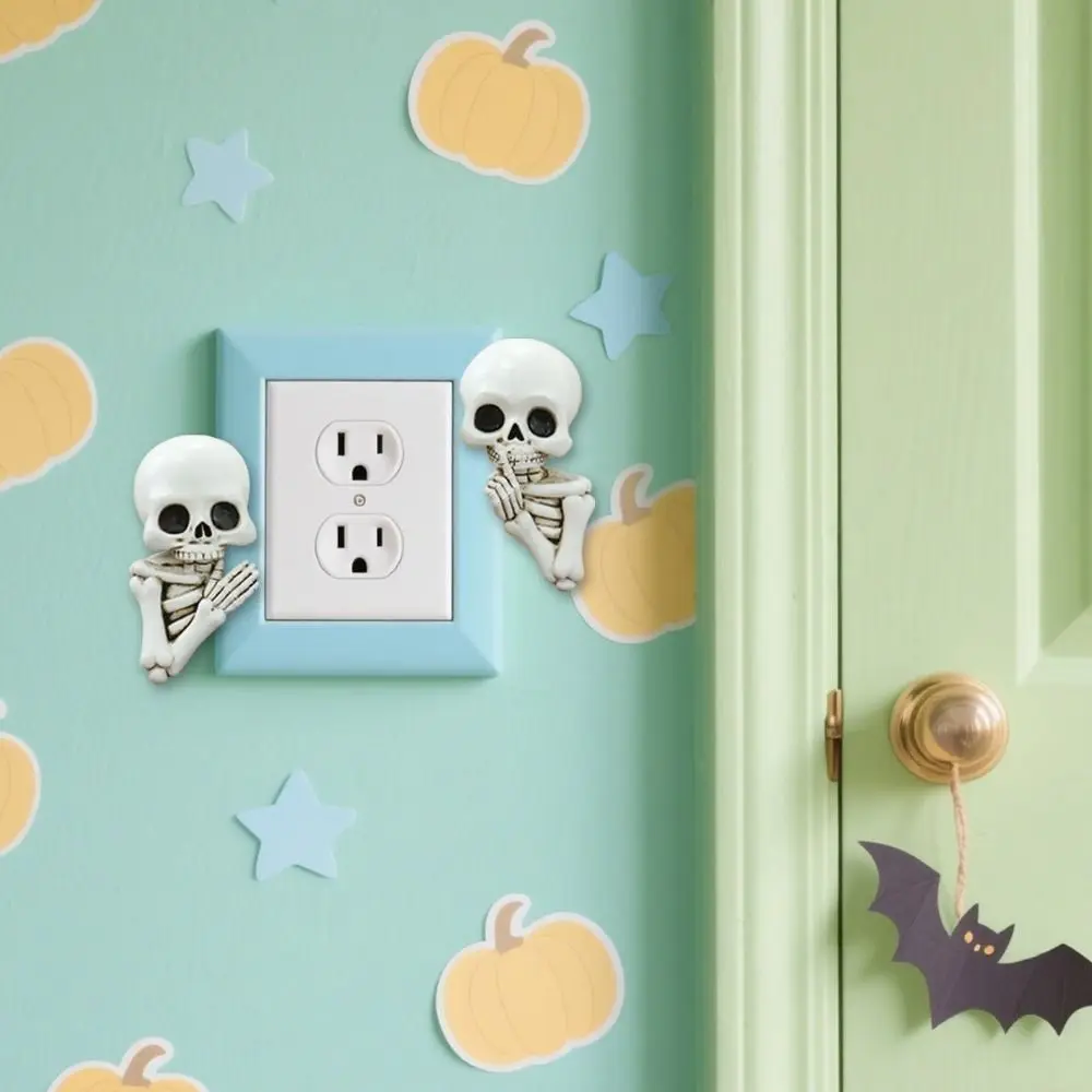 2PCS 3D Halloween Skeleton Switch Sticker Gothic Simulated Switch Wall Stickers Decorative Resin