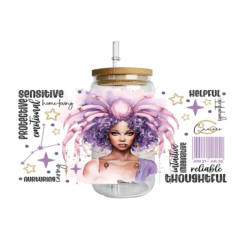 Constellation girl series easy peel waterproof DIY Decals Retro Beauty 3D transfers uvdtf crystal sticker 16oz uv dtf cup wraps