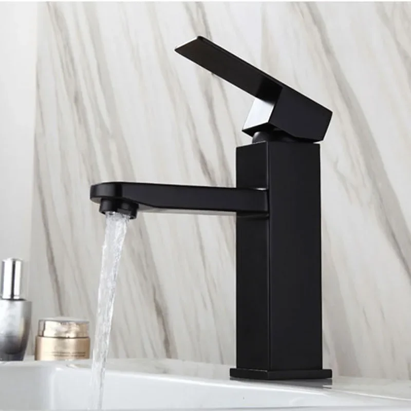 Basin Sink Bathroom Faucet Deck Mounted Hot Cold Water Basin Mixer Taps Matte Black Lavatory Sink Tap Crane Lavotory Faucets