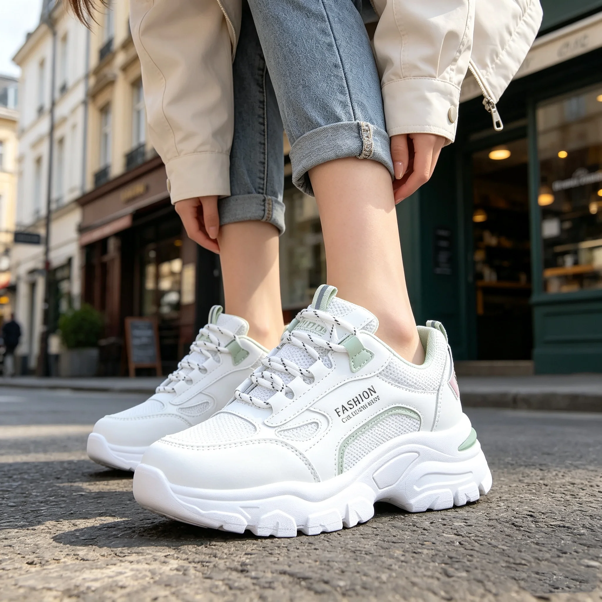 Women's sneakers breathable thick soles for anti-slip casual and fashionable easy to match suitable for running, outdoor sports