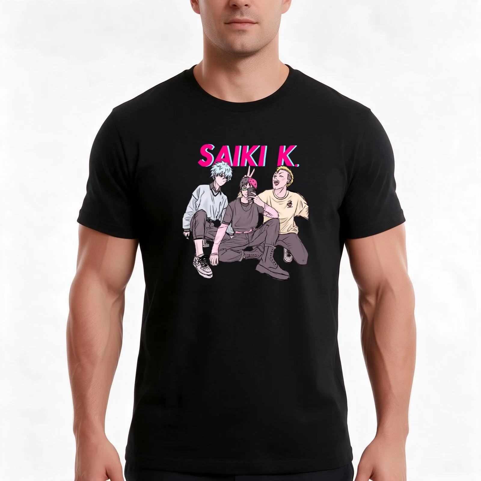 Saiki K T-Shirt, Summer Casual Cotton Tee, Oversized Streetwear Tops, Vintage Graphic Print, Loose Fit Short Sleeve, 100% Cotton