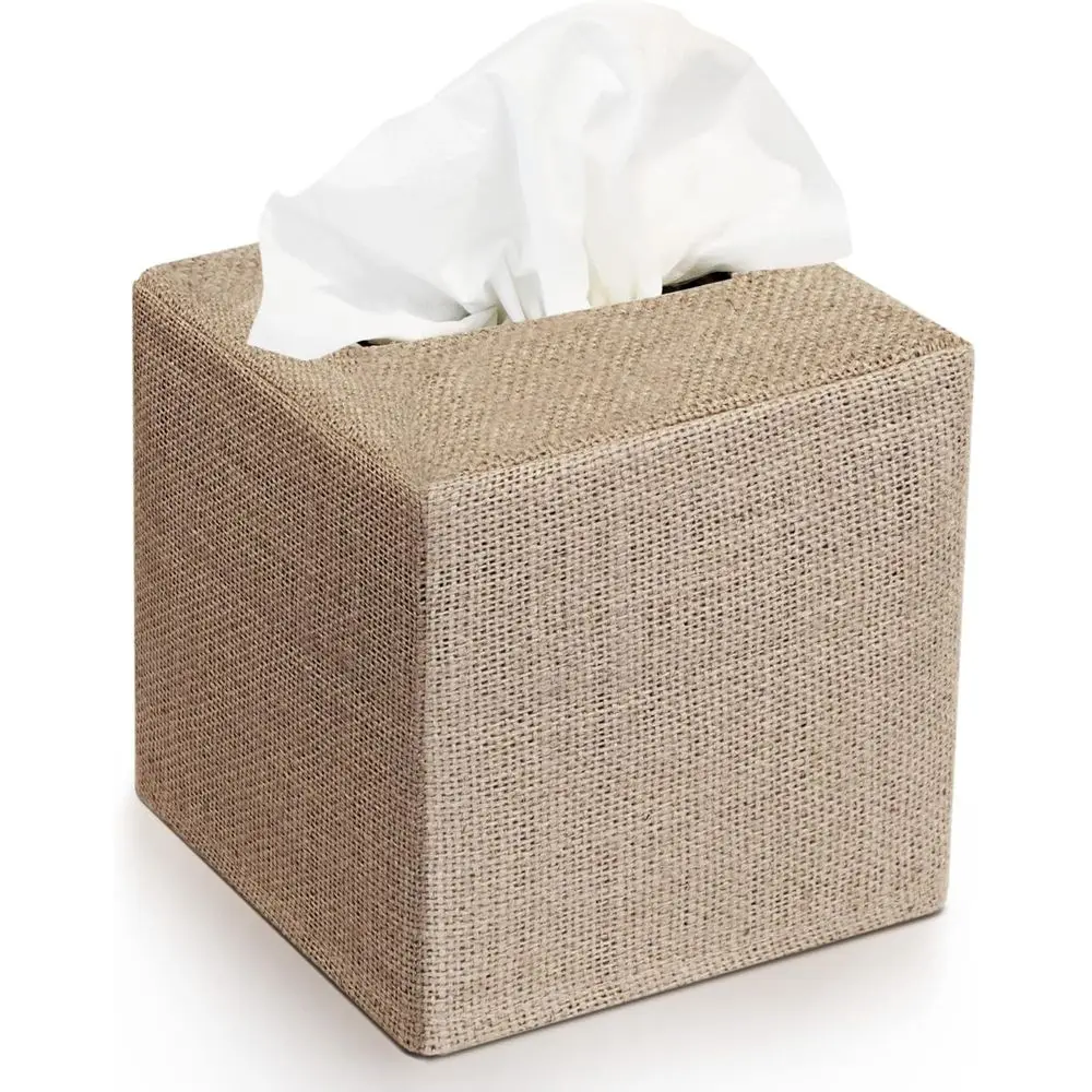 Stylish Tissue Box Cover - Burlap Holder for Square Tissue Boxes - Perfect Decorative Cube Cover for Bathroom and Home