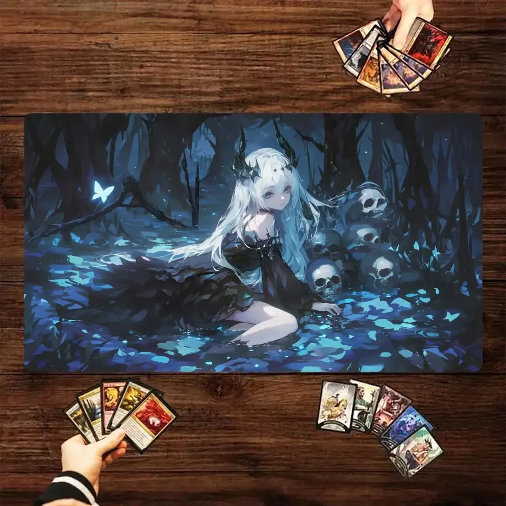 

Anime Girl Demon Skull Mouse Pad Card Game Mat Large Computer Office Mousepads 35X60 Anti-slip for MTG DTCG CCG RPG Trading Mats