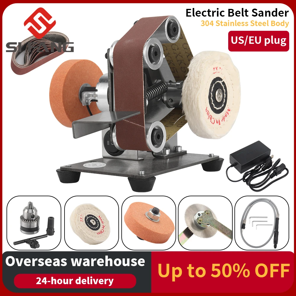 Grinder Electric Belt Sander DIY Sander Polisher Mini Polishing Machine Belt Sander Grinder Knife Sharpener with 10PCS Belt