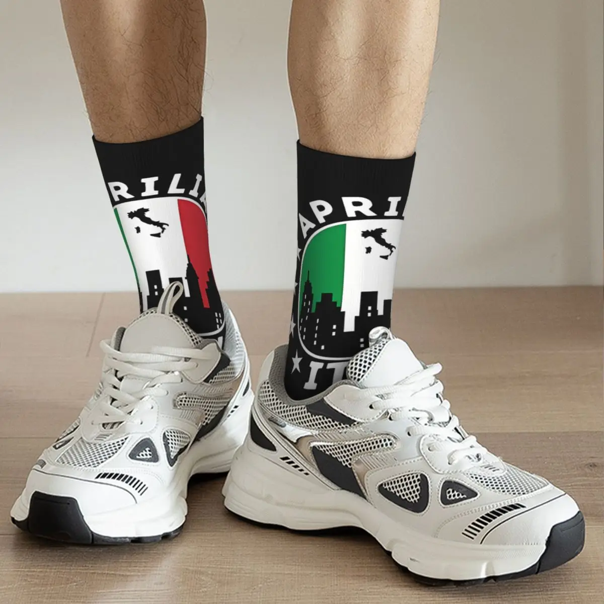 City Skyline Italian Men's Socks Vintage Harajuku Aprilia Street Style Novelty Casual Crew Sock