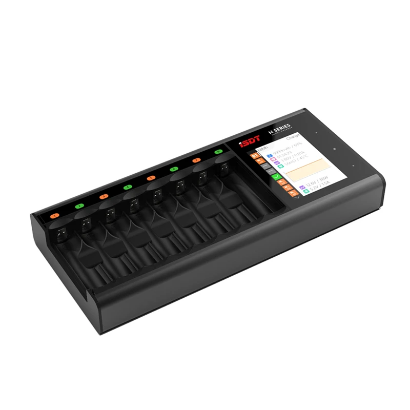 ISDT N8 Smart Battery Charger Type‑C 8‑Slots For AA/AAA Li‑ion Ni‑MH Ni‑Cd LiFePO4 Independent Channel Charge Discharge IPS LCD