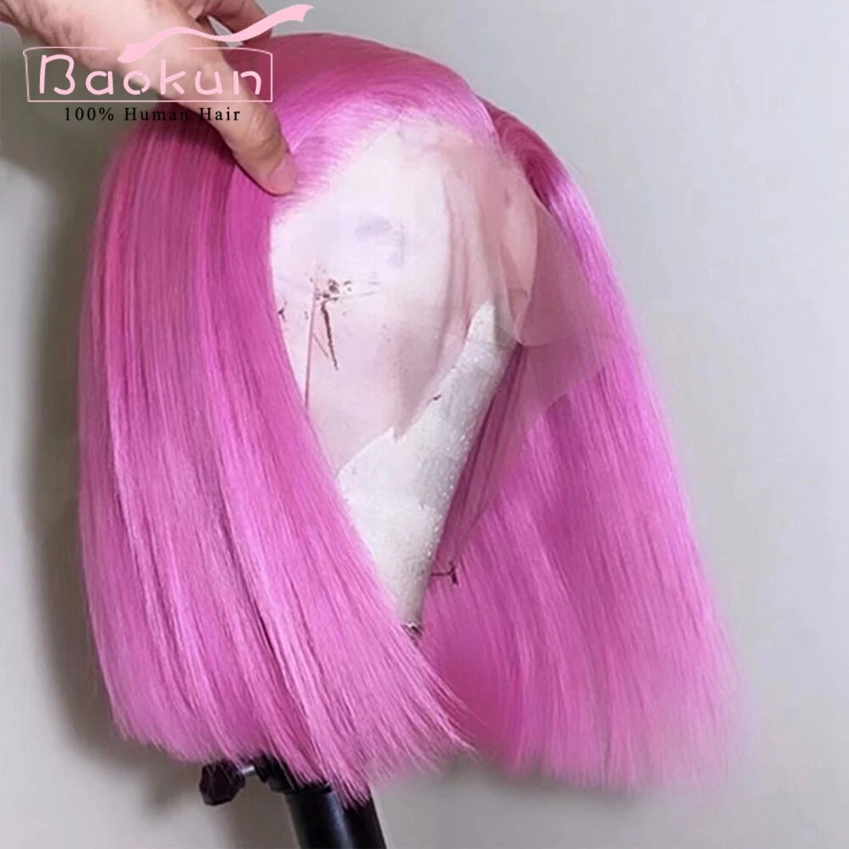 Pink 360 Lace Front Wig Human Hair Wigs 13x6 HD Lace Frontal Wig Pre Plucked 13x4 Short Bob Straight Lace Front Wigs Human Hair