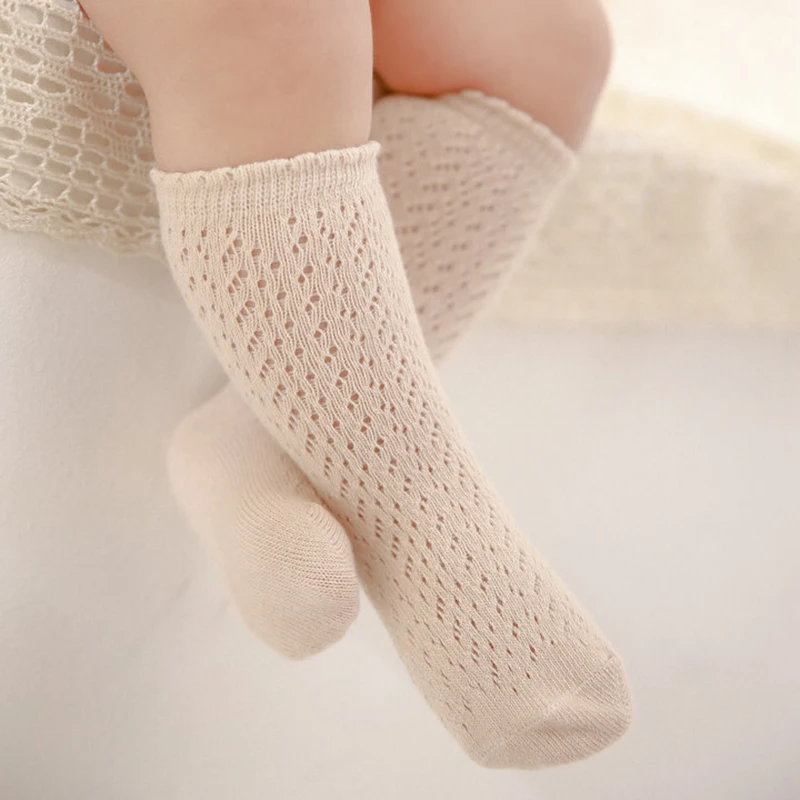 KIDCRKJ Babys Girls Mesh Socks Princess Knitted  Cotton Infant Kids Long Tube Socks 0-3T Summer  Toddler Girls Knee High Socks