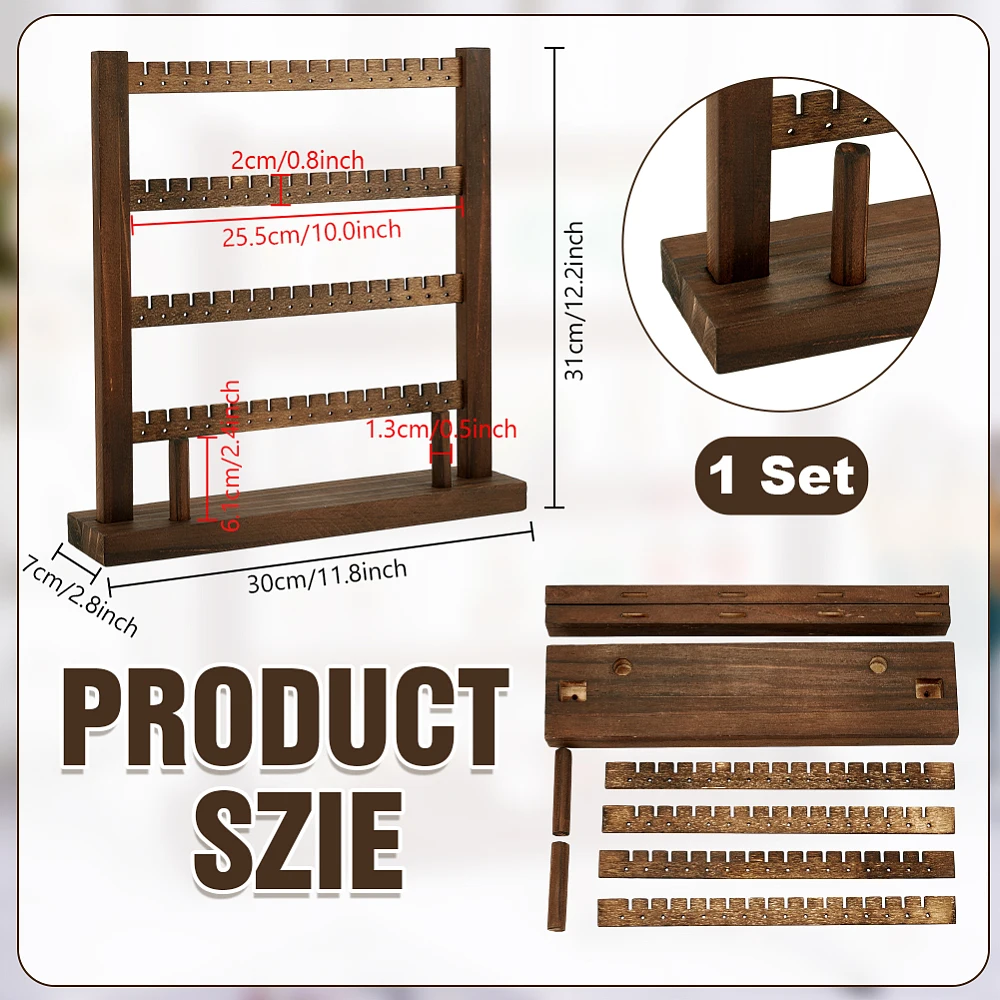 Wood Earring Display Stand 4 Tier Wooden Stud Earrings Tower Stand Brown Earring Holder Tabletop Jewelry Organizer Rack