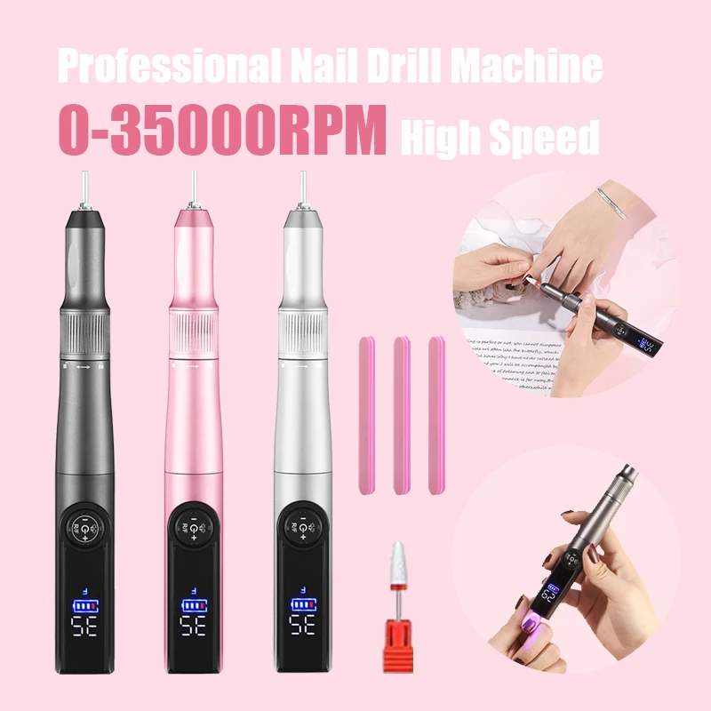 Cordless Nail Drill 2-in-1 UV LED Lamp 35000RPM Rechargeable Electric Nail File Efile Gel Curing Acrylic Nails Manicure Kit