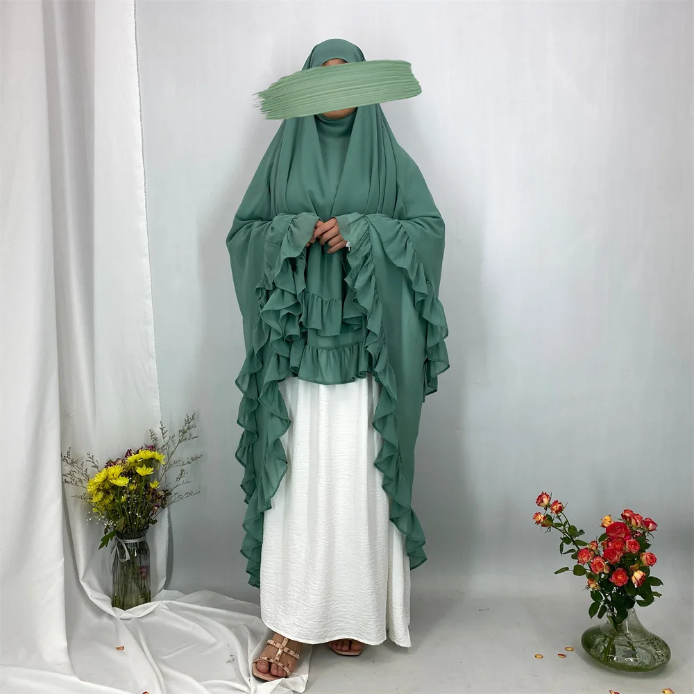 

Ramadan Long Ruffle Khimar Abaya Women Muslim Niqab Scarf Islam Prayer Garment Islam Clothes Eid Djellaba Turban Hijabs Turban