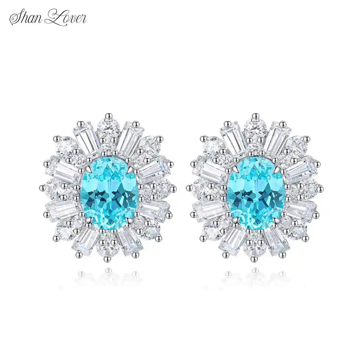 

ShanLover Brand Paraiba Ear Studs Lake Blue Cold Style S925 Silver Needle Piercing High-End Exquisite Earrings Jewelry