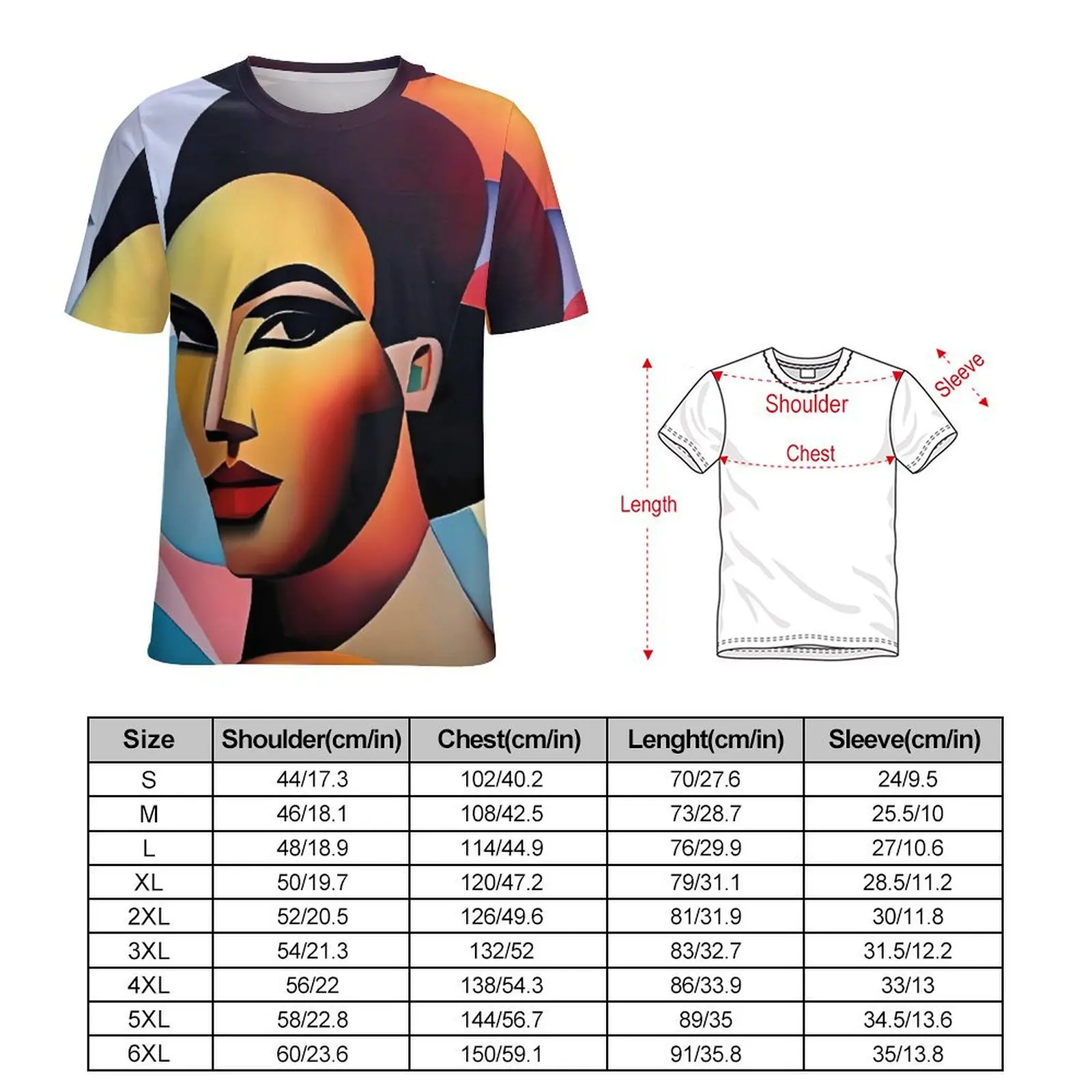 Lady Face Art Board Print T Shirt For Mens Cubist Style Pattern O Neck T Shirts Beach Vintage Tops Classic Big Size Tee Shirt