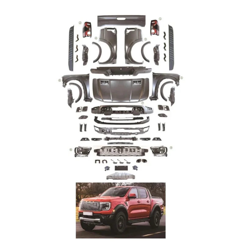 

High Quality Ranger 2022 Front Rear Bumpers Headlight Tail Light Fender Hood Facelift 2023 T9 Body Kit for
