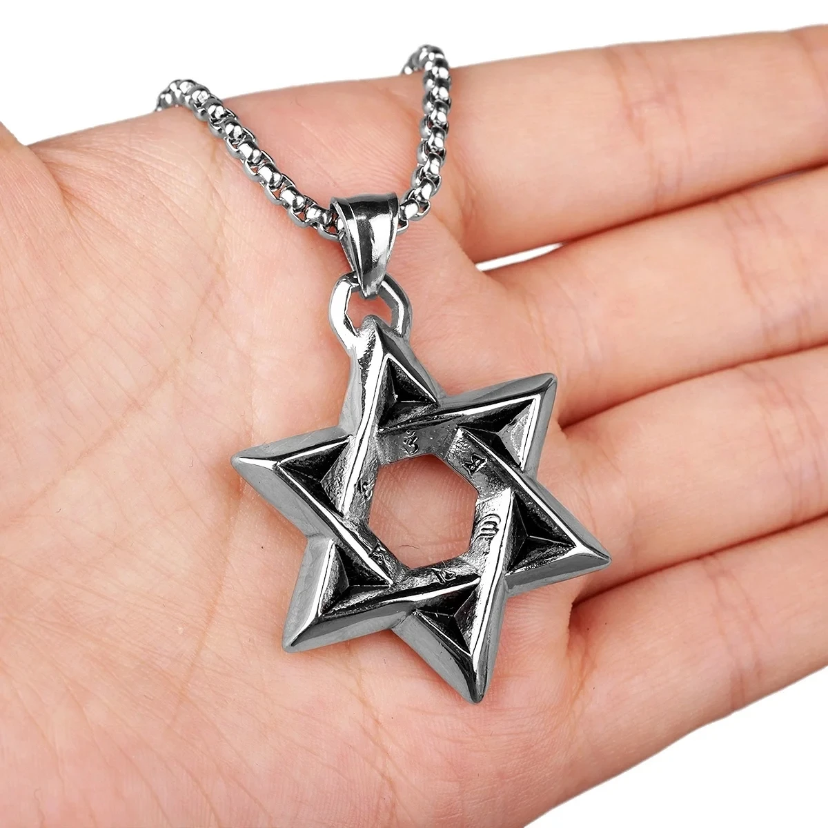 Fashion Necklace Men's Trendy Hexagram Star Hip Hop Long Necklaces Pendants Chain Punk for Boyfriend Male Stainless Steel Jewel