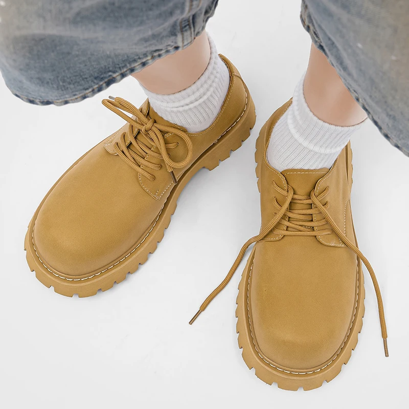 Men's Spring Autumn Thick Soled Rhubarb Shoes Breathable Matte Classic Height Increasing Comfortable Personalized Footwear