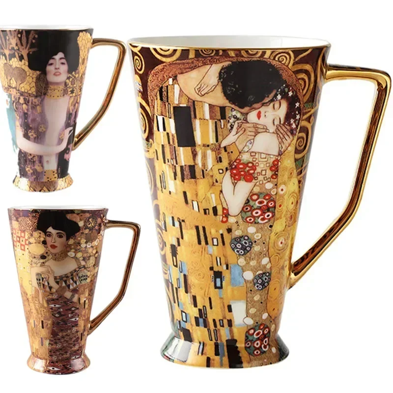 Coffee Mug Gustav Klimt Luxury Bone China Tea Cups With Spoon Klimt Water Mug Porcelain Caffe Cup Coffeeware