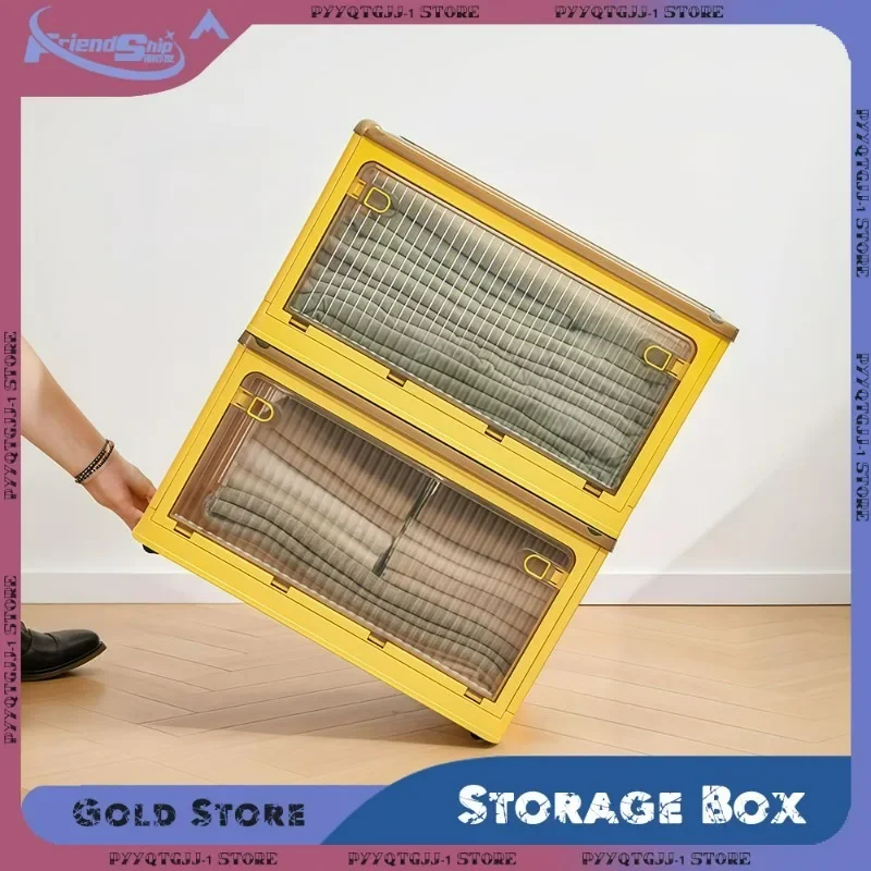 صندوق تخزين قابل للطي مع عجلات منظم شفاف لمكتب غرفة الأطفال وخزانة الكتب والألعاب وحاوية تنظيم المنزل