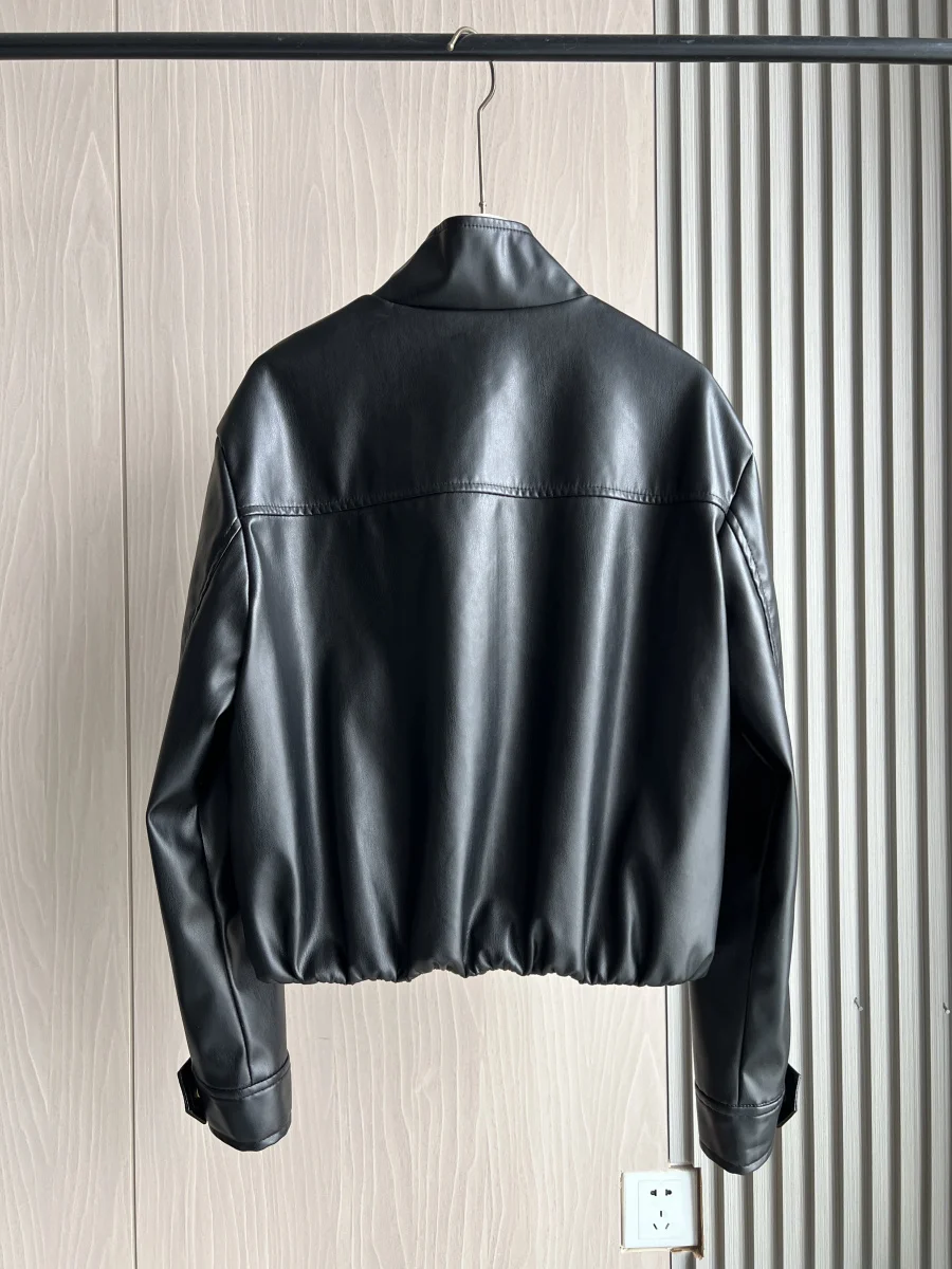 ETJ 2024 Herfst/Winter Nieuwe vrouwen street style y2k motorfiets mode lange mouwen stand kraag imitatie leren jas