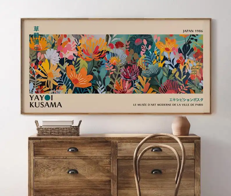 Großes japanisches abstraktes Leinwandposter von Yayoi Kusama, ungerahmte Panorama-Modern-Drucke für die Heimdekoration im Wohnzimmer und Schlafzimmer – Detail 3