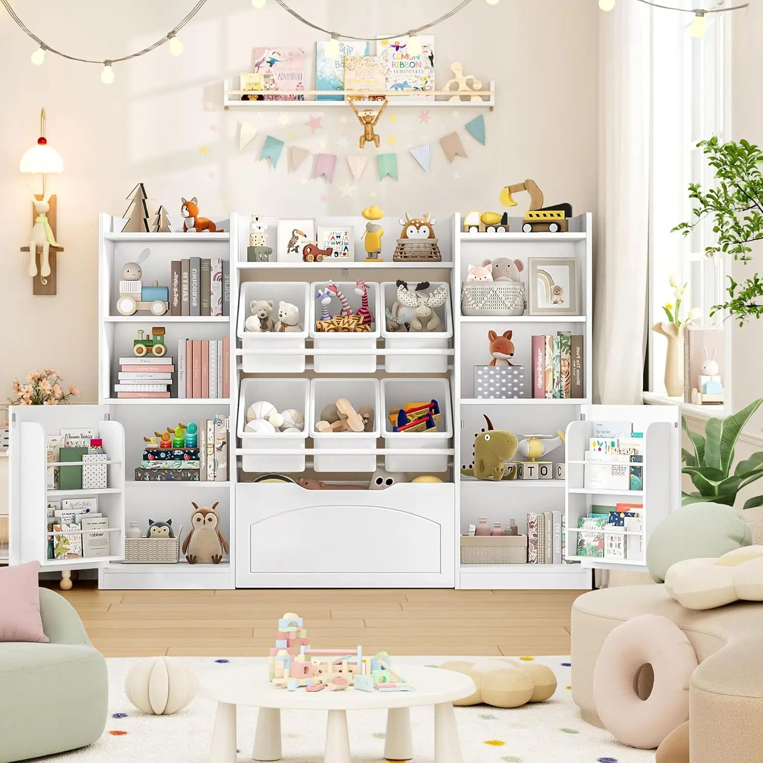 55' Kids Toy Storage Organizer with 6 Bins & 8 Cubes, White