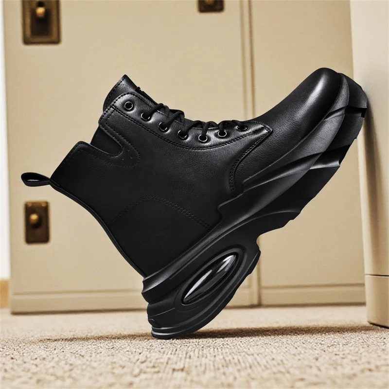 

Men Thick Sole Sneakers High Top Leather Casual Boots Luxury Outdoor Motorcycle Shoes Trainers Ankle Boots Street Casual Shoes