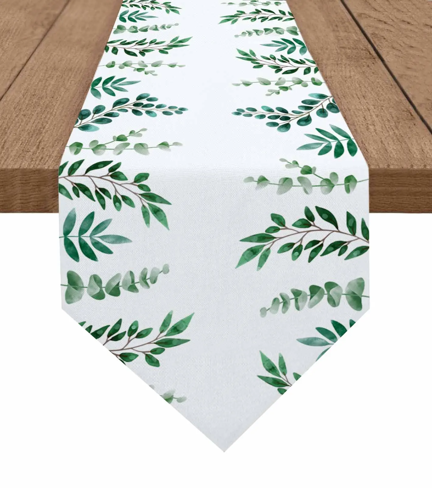 With Dark Green Leaves And Tea Green Leaves Table Runner Wedding Party Tablecloth Coffee Dinning Table Decoration Table Runner