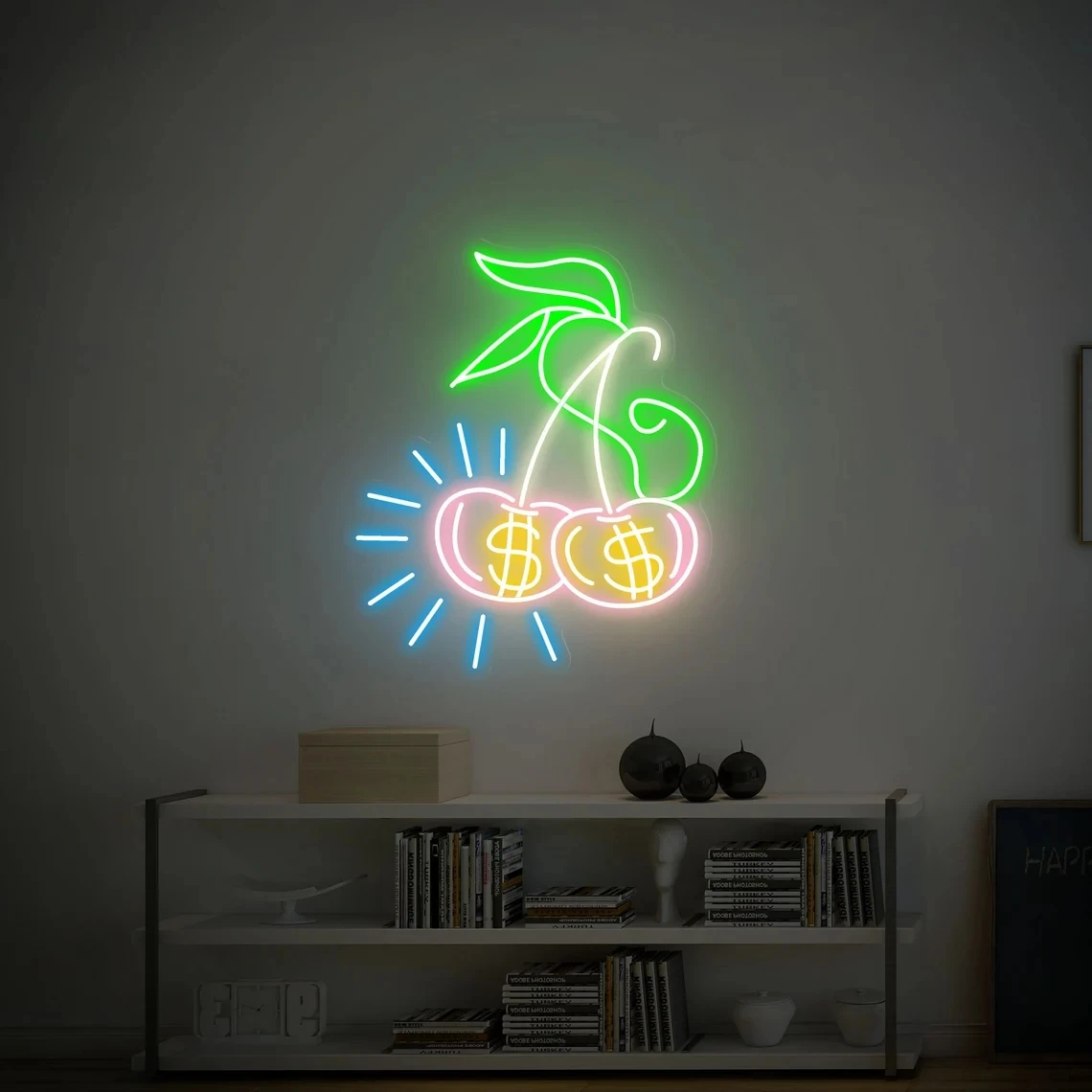 Cherry Neon Sign Dollar Led Neon Sign for Business Office Money Neon Light Wall Hanging Decoration