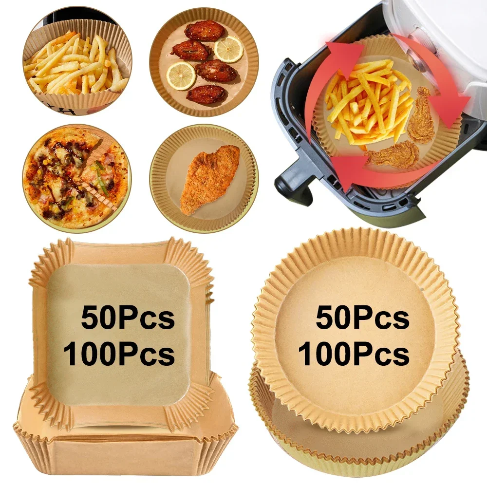 Air Fryer Special Paper 50/100Pcs Oil-Absorbing Food Pad for Air Fryer Oil-proof Disposable Baking Paper AirFryer Accessories