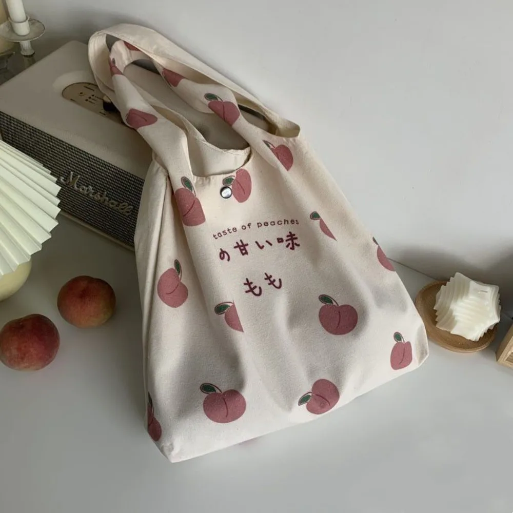 Cute Strawberry Tote Bag estetica per borse da scuola per ragazze Shopper Designer Handbag Women Peach Print Eco Shoulder Bags