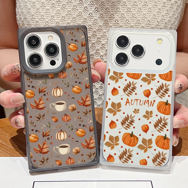 حافظة هاتف مستطيلة ناعمة من البولي يوريثان لهاتف آيفون 17 16 13 15 14 12 Pro Max 17 Pro Max 16 Plus Air 11 أوراق القيقب الخريف غطاء شفاف #6