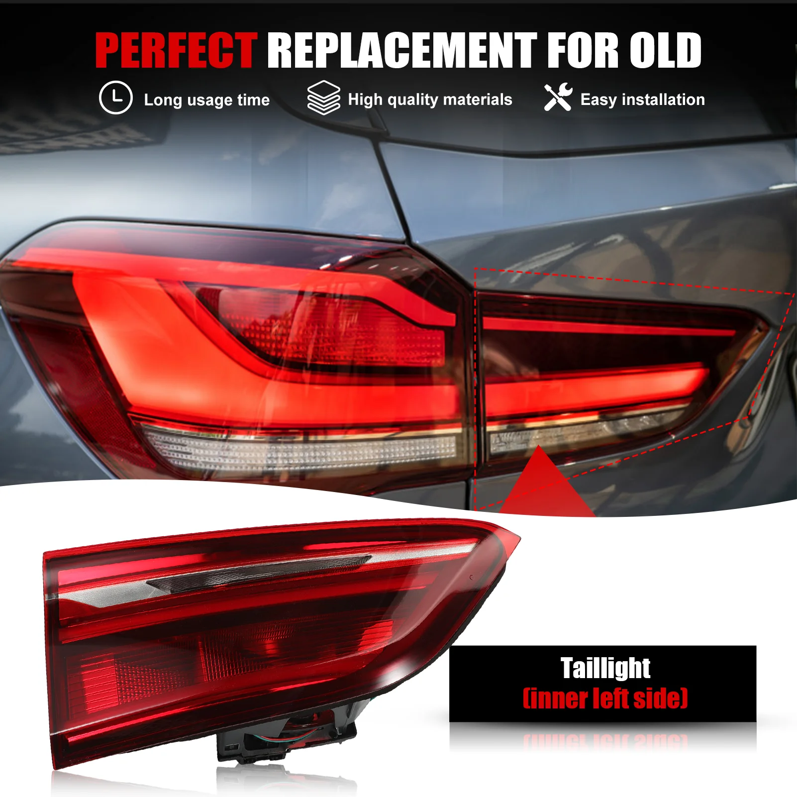 

Left LED Tail Light Assembly 63217350697 for BMW X1 2016-2019 Rear Turn Signal Light Brake Warning Lamp Reversing Light