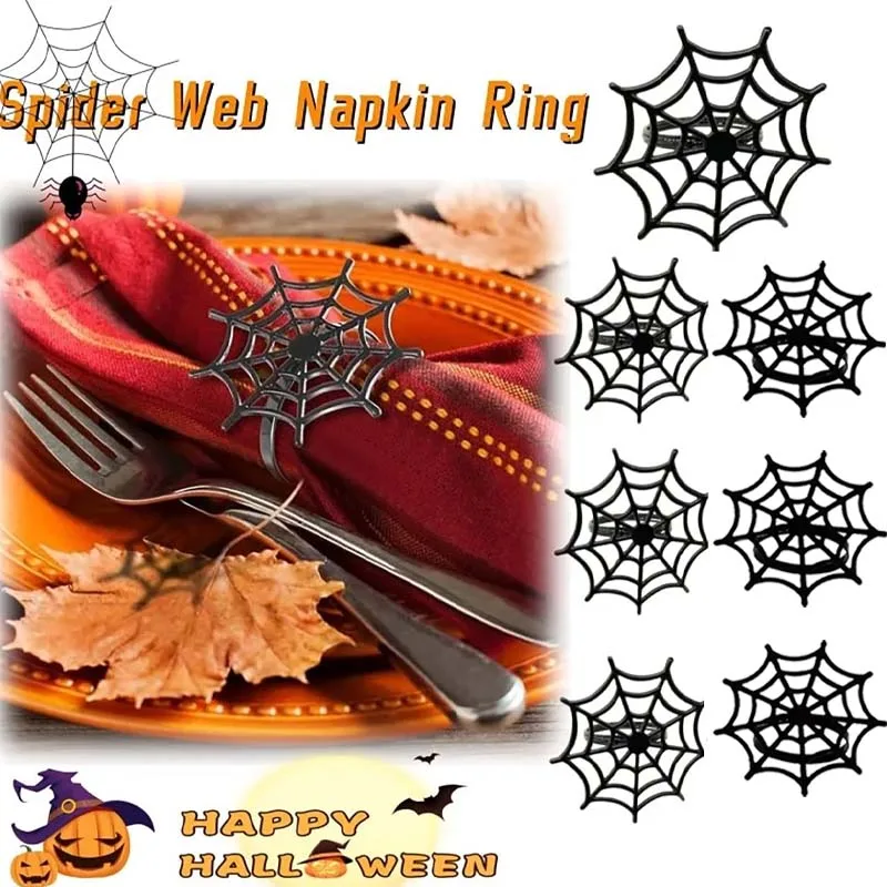 1-20PCS Spider Web Napkin Rings Halloween Ghost Festival Table Decor for Hotel Home Party Spooky Napkin Holder Durable
